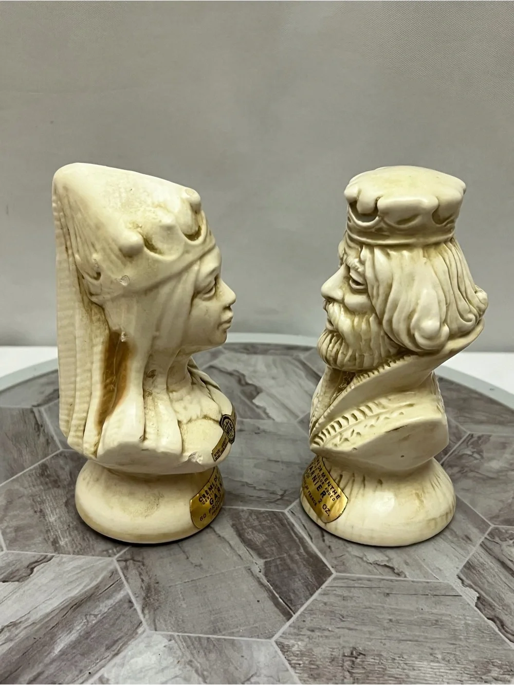 Vintage 1972 Garnier Creme De Menthe King Queen Bust Decanters Set Italy